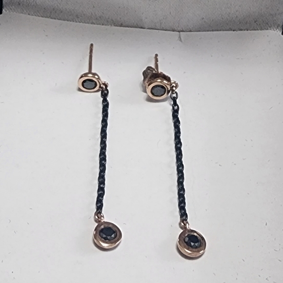 Kay, Bezel-Set Black Diamond, Rose Gold Drop Earrings & Necklace Set - Picture 3 of 8